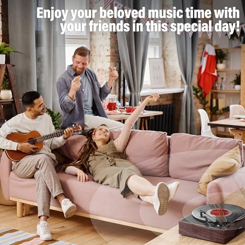 Vinyl Record Player Turntable with Bluetooth and Stereo Speakers, Portable Retro Design R738