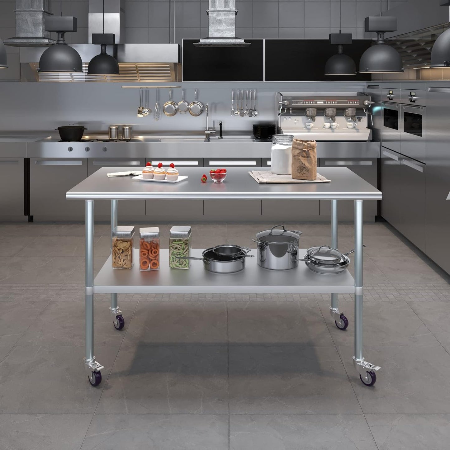 Stainless Steel Work Table with Under-Shelf and 4 Wheels A917297