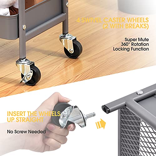 3-Tier Rolling Utility Cart with Pegboards and Baskets, Pink C496735