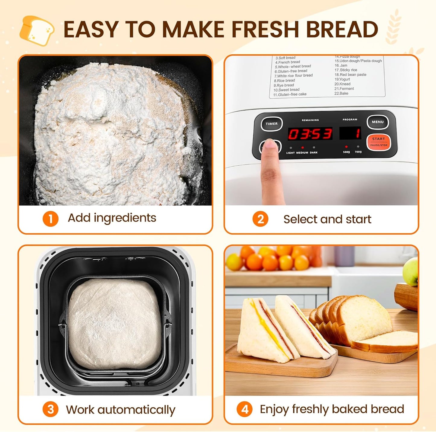 Compact Automatic Bread Maker Machine, 1.5LB Programmable, Non-stick Pan I53060