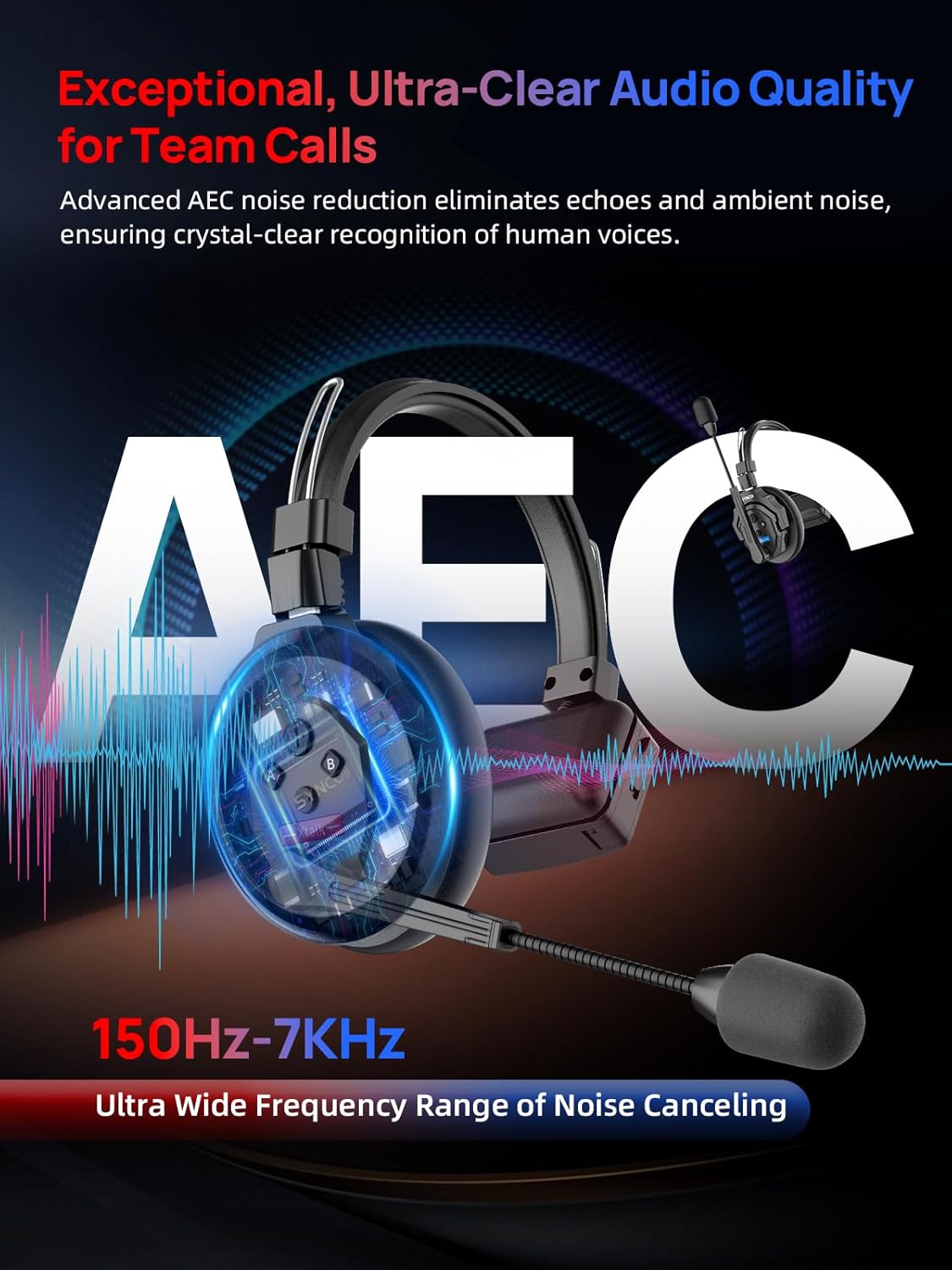 Wireless Intercom Headset System, 2.4GHz Full Duplex, 350M Range X546470