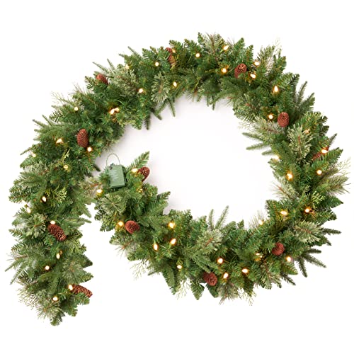 Pre-lit Christmas Garland 9ft with 50 LED Lights, Battery Operated I824