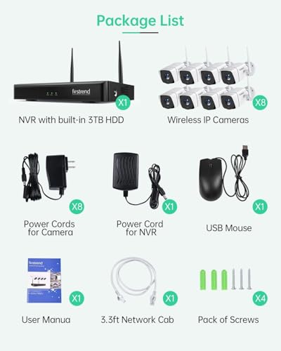 Wireless Security Camera System 8CH NVR 3TB, 5MP Ultra HD Night Vision, Indoor Outdoor Home Surveillance K264064