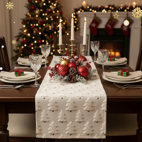 Christmas Table Runner 13x72 Inch Beige Plush Faux Fur G145