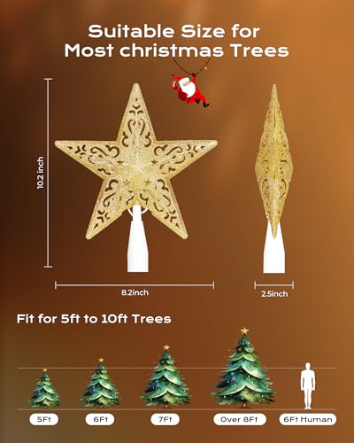 Christmas Star Tree Topper Lighted 3D Gold Pentagram Plug In Indoor Holiday Decor B983