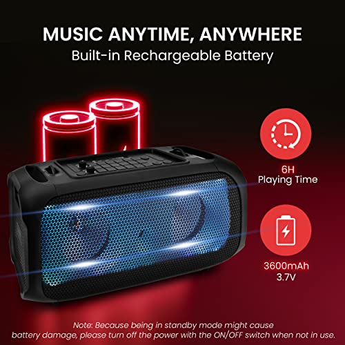 Wireless BT Portable Boombox Speaker, 600W Rechargeable, Stereo System with LED and Mic C218