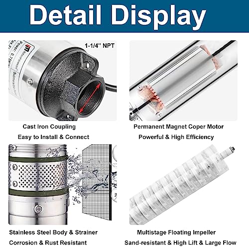 Deep Well Submersible Pump, 1 HP, 115V, Stainless Steel K24607