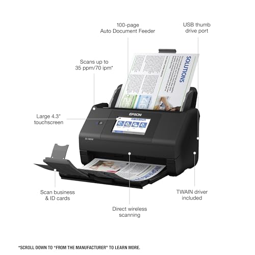 Wireless Color Duplex Desktop Document Scanner with 100-Sheet Auto Document Feeder O897465