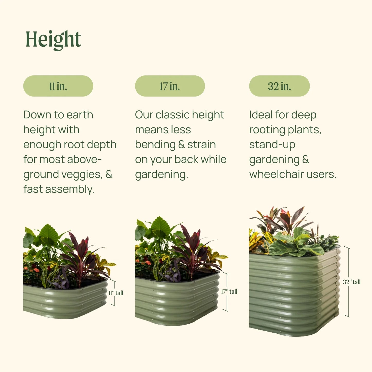 Modular Metal Raised Garden Bed, Olive Green H930