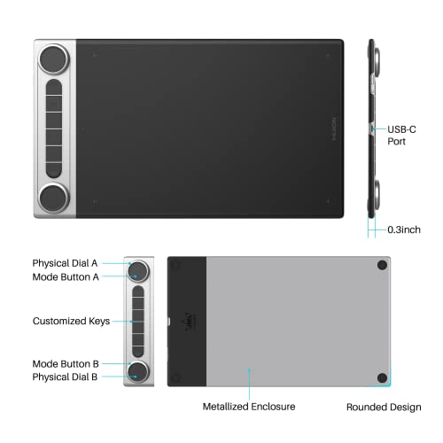 Bluetooth Wireless Drawing Tablet with Dual Dials and Battery-Free Stylus X11336