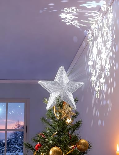 3D Lighted Christmas Star Tree Topper with Rotating Projector K155491