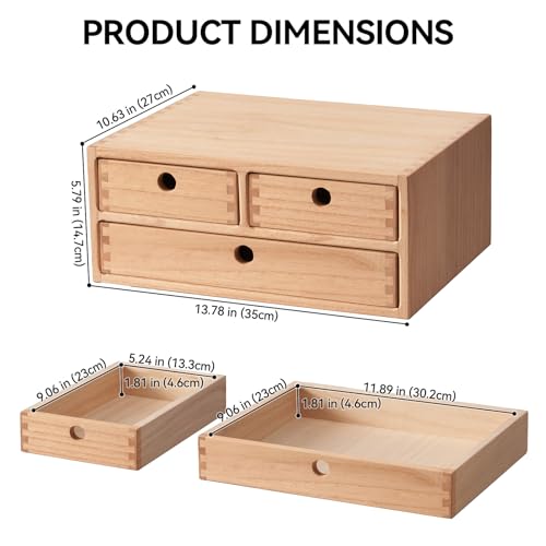 Natural Wooden Desktop Organizer with 3 Drawers D235