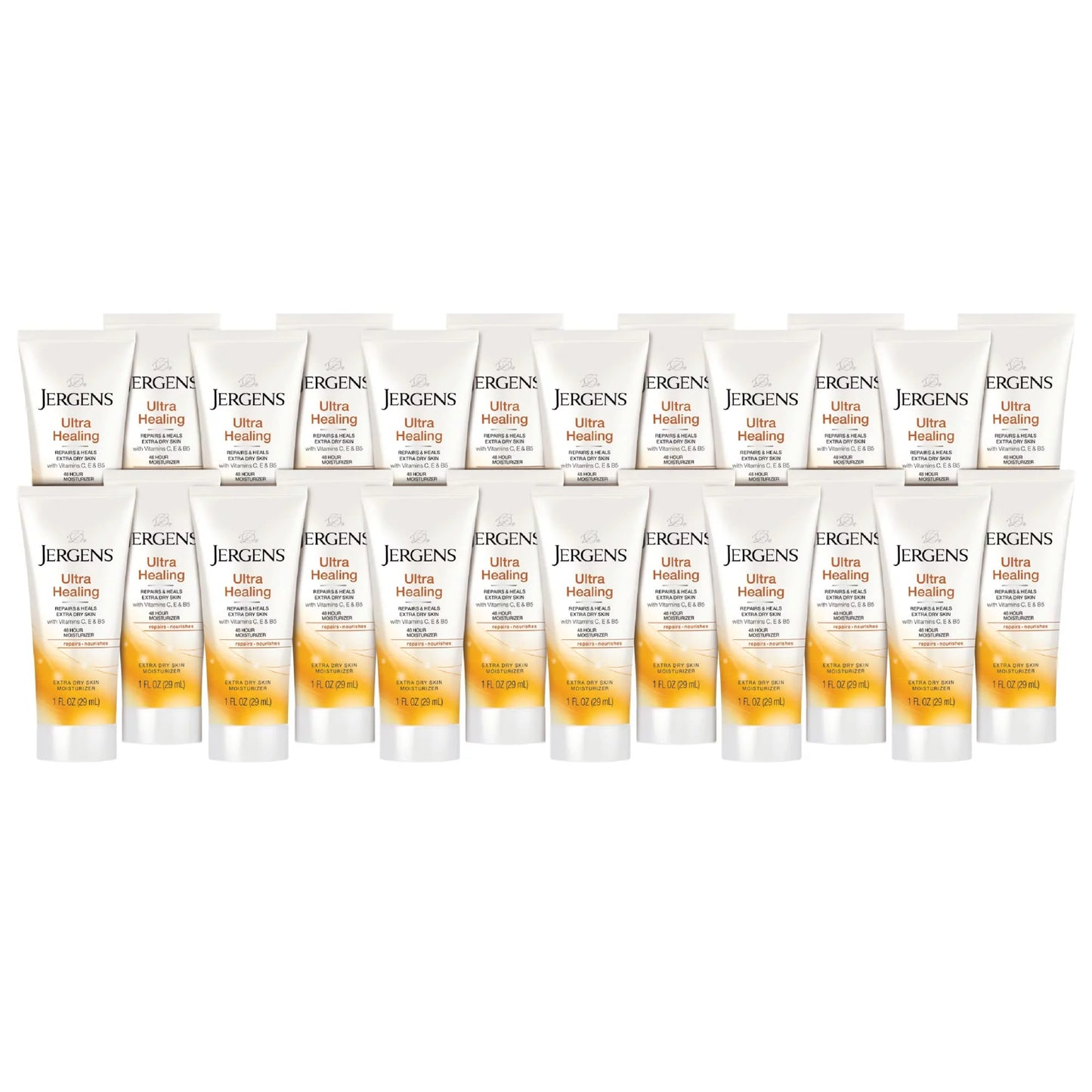 Jergens Ultra Healing Dry Skin Moisturizer, Travel Size Body And Hand Lotion, For Extra Dry Skin, Use After Washing Hands, Hydralucence Blend, Vitamins C, E, B5, 1 Fl Oz (Pack Of 24)