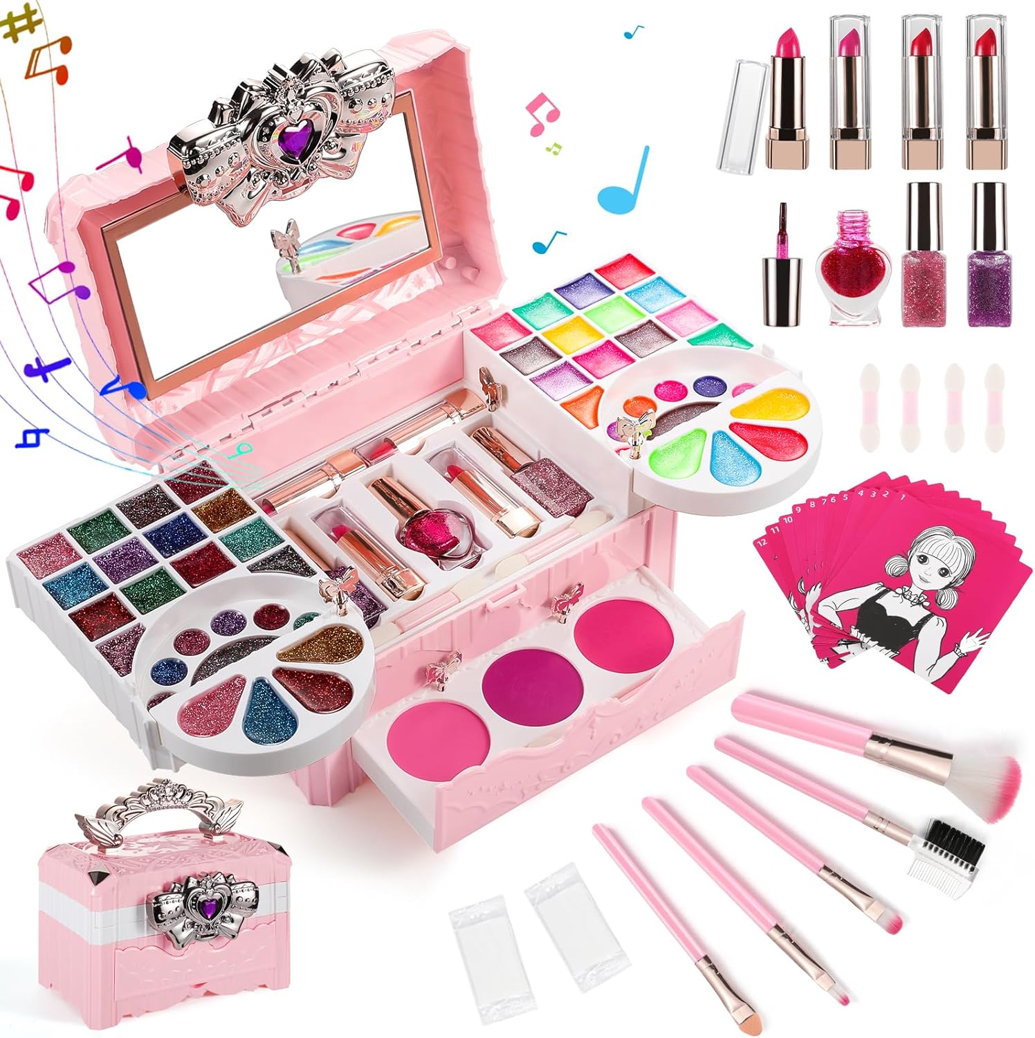 Makeup Kit for Kids Washable Toddler Makeup Kit Pretend Play for Girls Princess Gift Play Make Up Toys Makeup Vanities with Music Cosmetic Case for Girls Age 3+ Birthday Gift