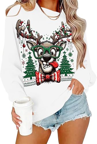 Funny Reindeer Graphic Sweatshirt Oversized Christmas Pullover J1348