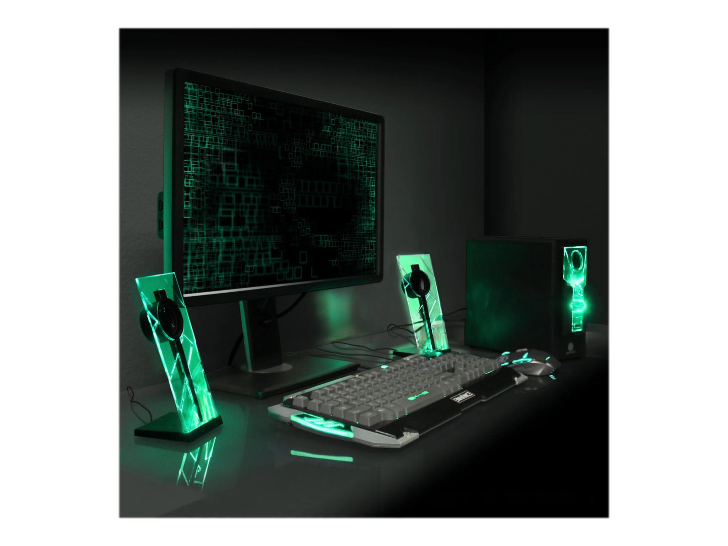 Computer Speakers with Stereo Sound and Green LED Glow I7798