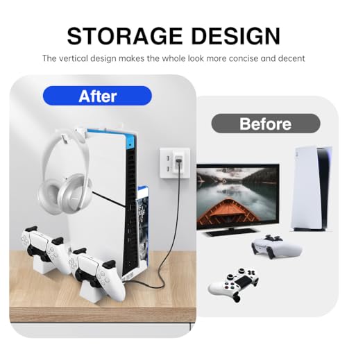 PS5 Slim Stand with Cooling Fan and Controller Charging Station, White T935