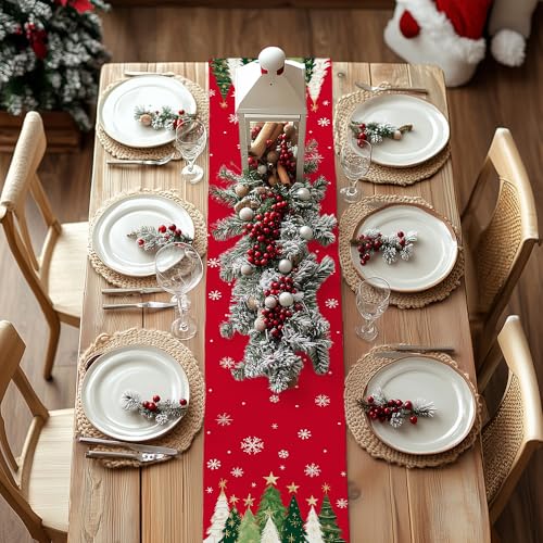 Christmas Table Runner 13x72 Inch, Red Winter Holiday Decor S612