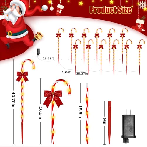 Christmas Solar Candy Cane Pathway Lights, 24PCS 240LED Outdoor Decorations with Red Bow Waterproof E437