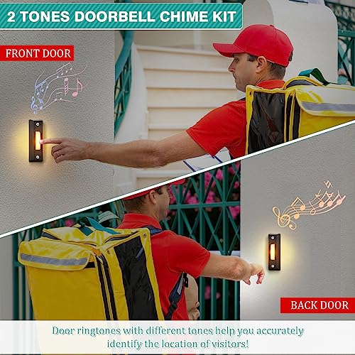 Wired Doorbell Chime with 2 Lighted Push Buttons, 16V 10VA, Front and Rear Sounds D6337