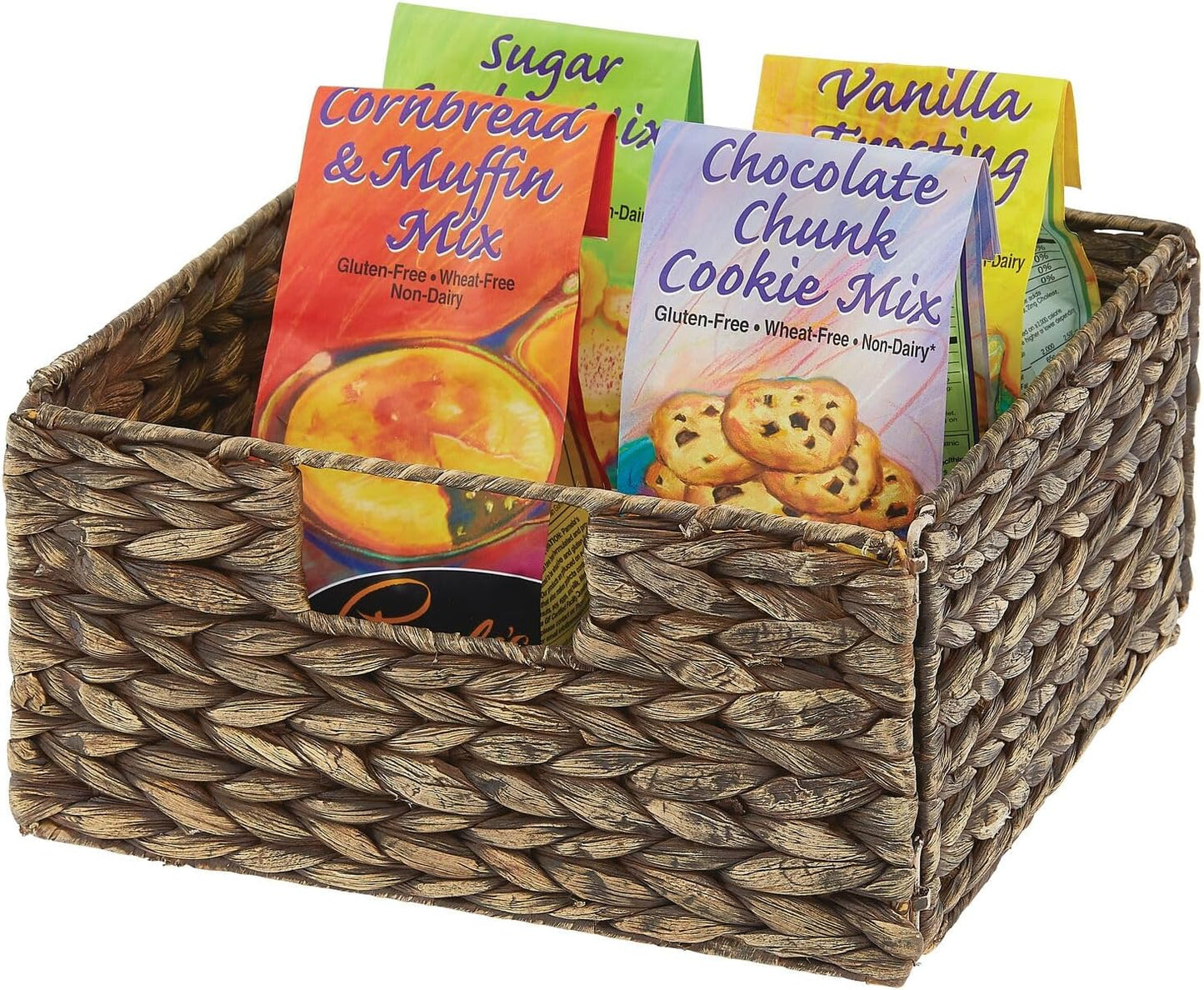Woven Hyacinth Bin Basket Organizer with Handles - Foldable Storage for Kitchen Pantry, Cabinet, Cupboard X957