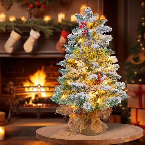 Mini Christmas Tree with 50 LED Lights 24 Inch Tabletop Prelit Artificial Tree J785647