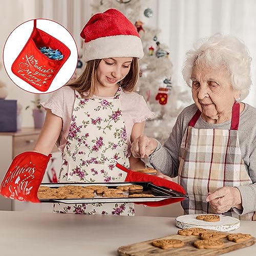 Christmas Pot Holders with Pockets - Red Heat Resistant Oven Mitts for Baking M3891