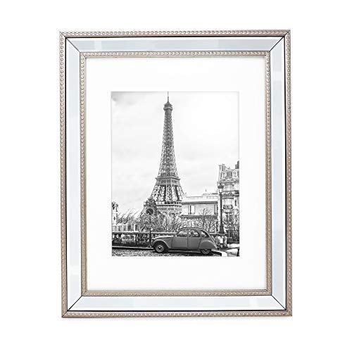 Isaac Jacobs 8x10 Gold Mirror Bead Picture Frame - Classic Mirrored Frame with Dotted Border Made for Wall Display, Tabletop, Photo Gallery and Wall Art (8x10, Gold)