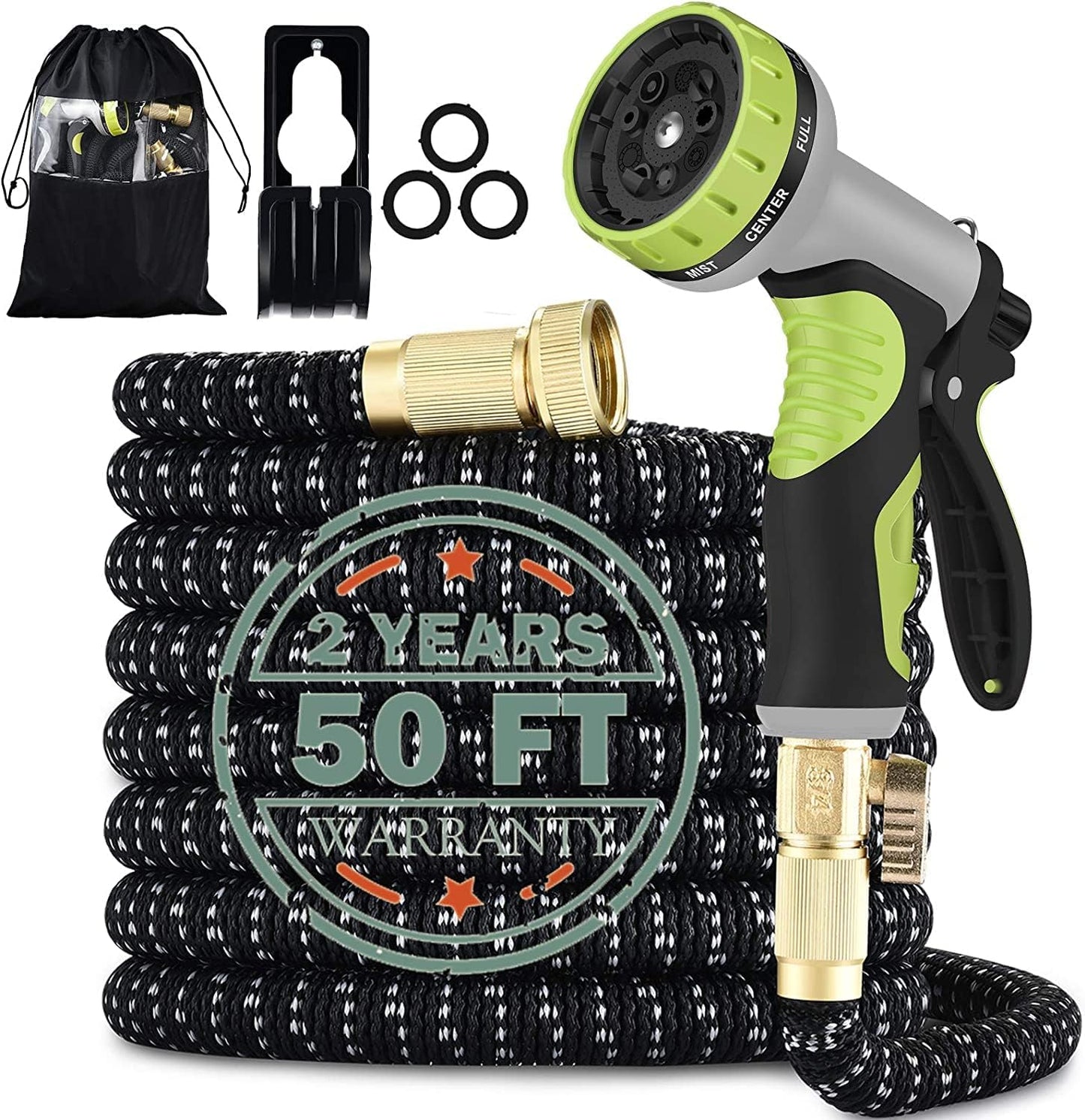 Expandable Garden Hose 50FT with 9 Function Nozzle, Leakproof Lightweight Expanding Garden Water Hose with Solid Brass Fittings, Extra Strength 3750D Durable Gardening Flexible Hose.(50FT)