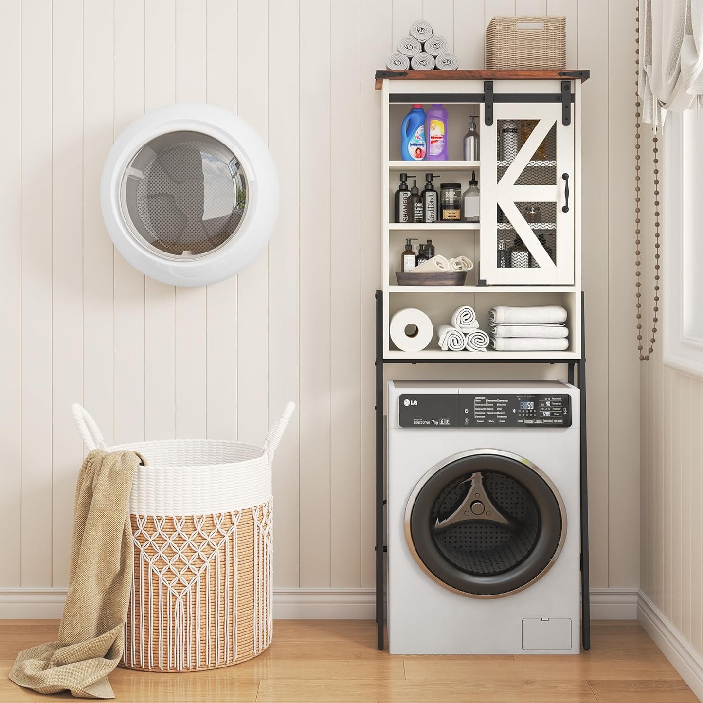 Over The Toilet Storage Cabinet with Adjustable Shelves and Barn Door T63503