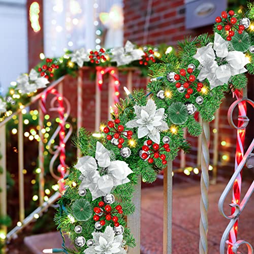 Pre-lit Christmas Garland with LED Lights, Red Flowers and Berries C561701