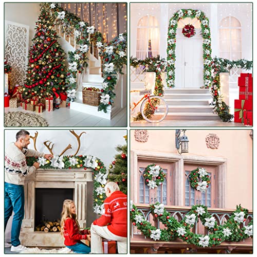 Pre-lit Christmas Garland with LED Lights, Red Flowers and Berries C561701