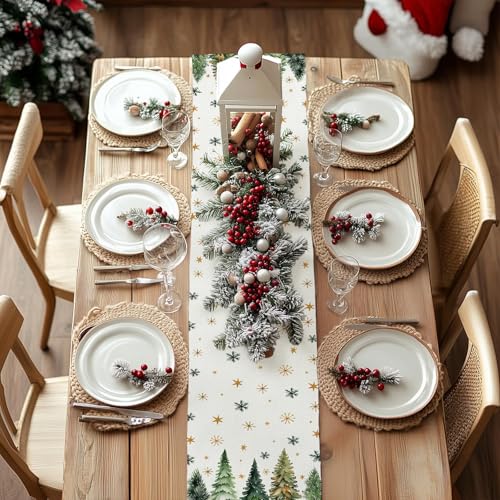 Christmas Table Runner 13x72 Inch, Red Winter Holiday Decor S612