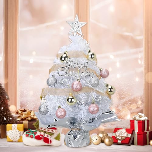 Mini Christmas Tree with 50 LED Lights 24 Inch Tabletop Prelit Artificial Tree J785647