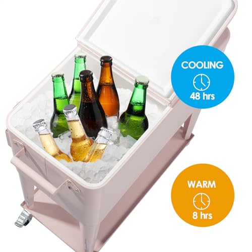 80 Quart Rolling Ice Chest with Wheels, Portable Drink Cooler Cart with Shelf Q865