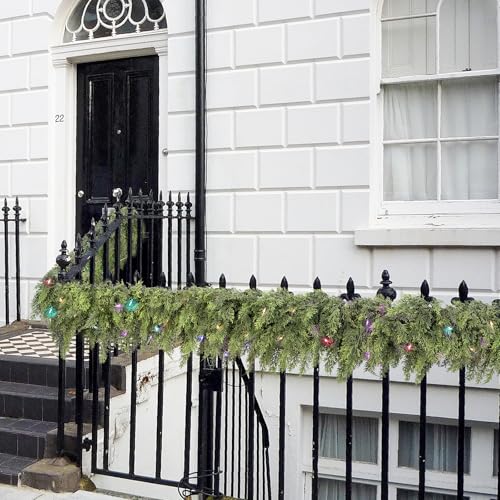 9ft Prelit Faux Pine Garland with Lights for Mantle Q9088