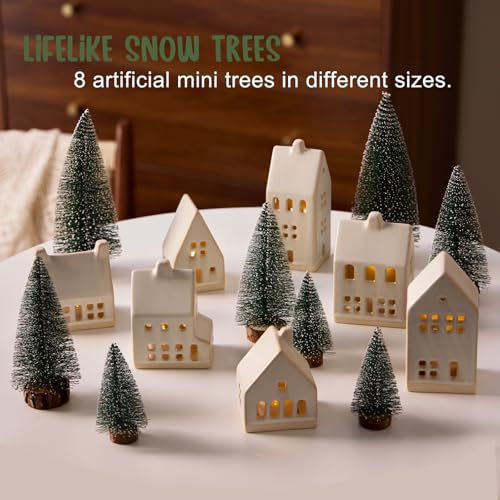 23 Pcs Christmas Village Set with Ceramic Houses, LED Lights and Snow Trees I715