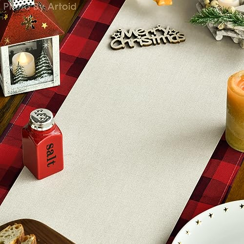 Buffalo Plaid Christmas Trees Table Runner, Winter Holiday Kitchen Dining Decor, 13 x 108 Inch A940