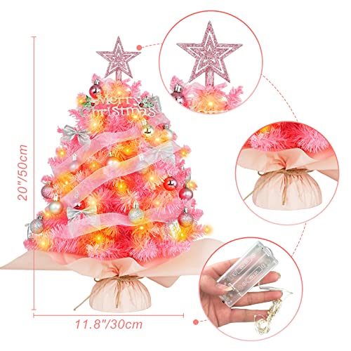 Mini Pink Christmas Tree with Lights, Tabletop Decor G9553