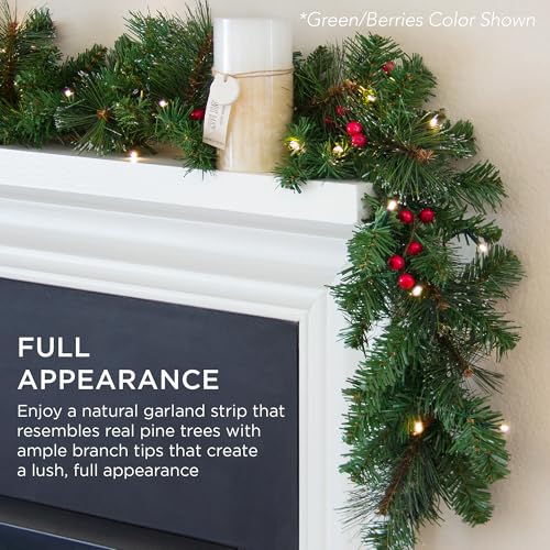 9ft Pre-Lit Christmas Garland for Stairs, Fireplace with 50 Lights W212