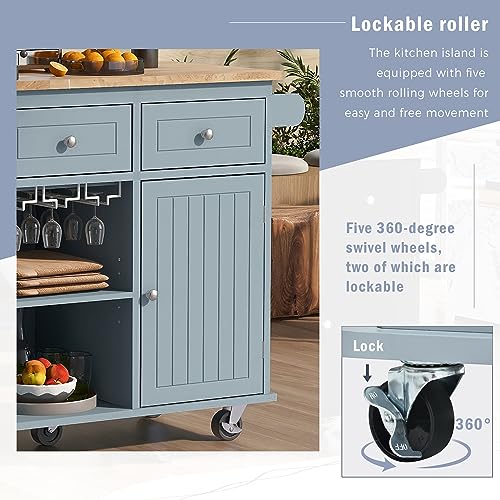 Wood Kitchen Island Cart with Locking Wheels and Wine Rack I645013