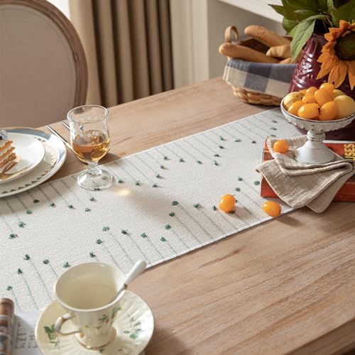 Christmas Table Runner 13 x 90 Inch Natural Cotton Woven with Tassels, Red and Beige U800