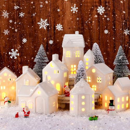 LED Ceramic Christmas Village Set with Light Up Houses and Figurines E593038