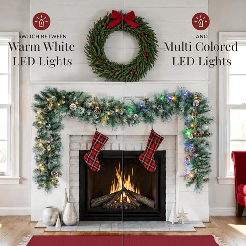 9ft Pre-Lit Christmas Garland for Stairs, Fireplace with 50 Lights W212