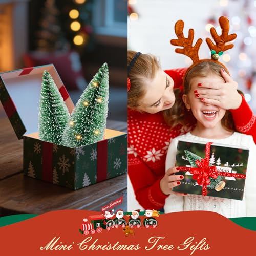 12 Pcs Mini Christmas Trees with Lights, 4" Artificial Bottle Brush Trees with Wooden Bases for Table Decor F11400