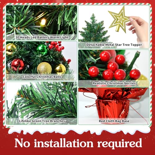 Tabletop Christmas Tree with LED Lights, 22-Inch Pre-Decorated Artificial Tree I848860