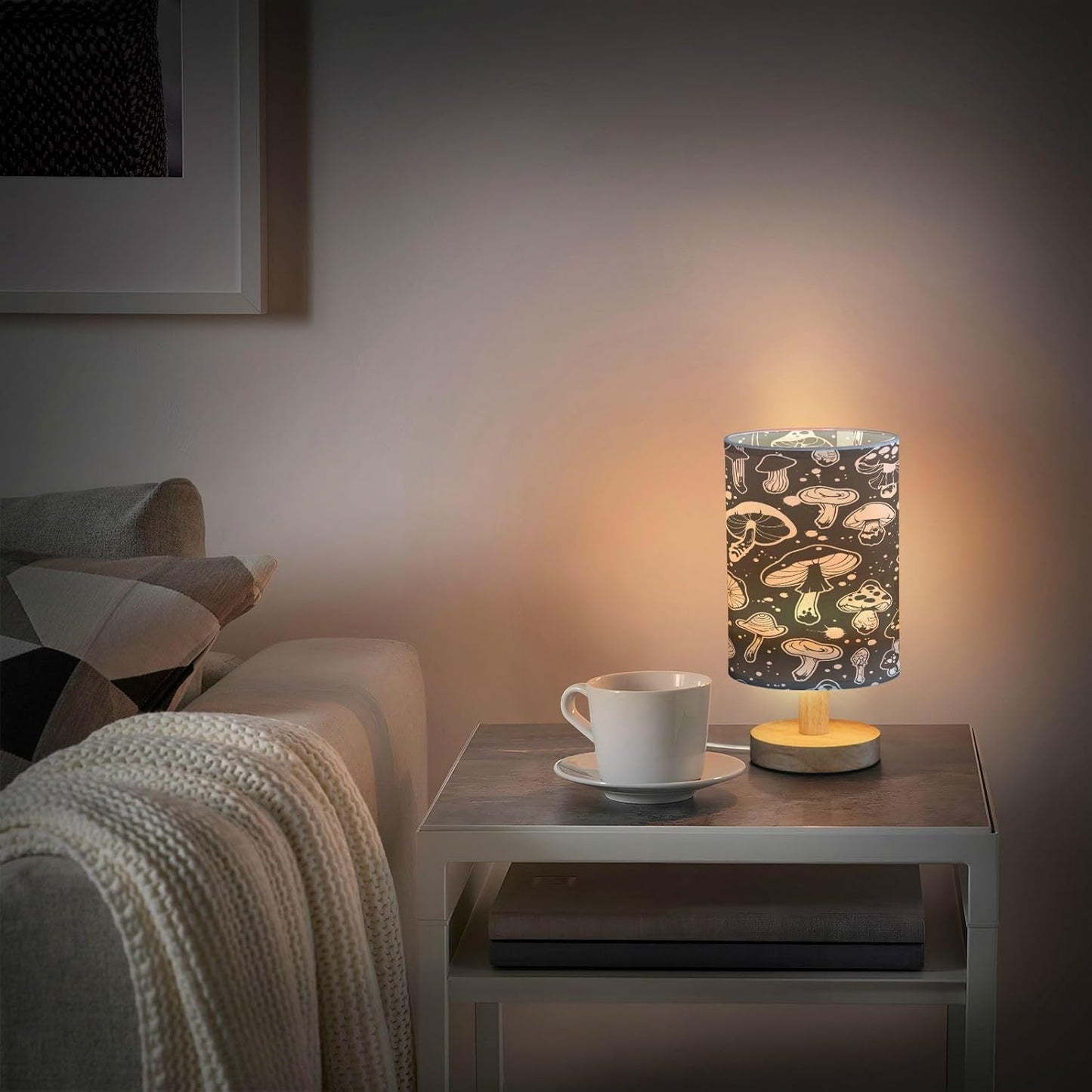 Mushroom Bedside Table Lamp with USB Port, Eye-Care LED Reading Light C86584