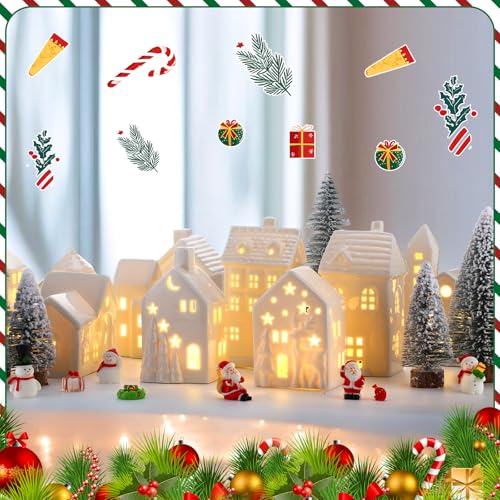 LED Ceramic Christmas Village Set with Light Up Houses and Figurines E593038