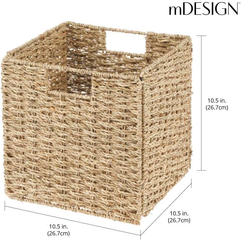 Seagrass Woven Cube Basket Organizer with Handles, 4 Pack, Natural/Tan Q244