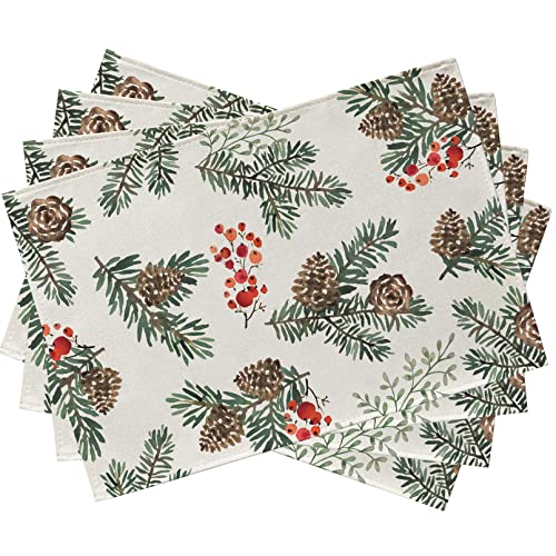 Winter Pine Cone Berry Table Runner, Watercolor Botanical Kitchen Decor, Christmas Farmhouse Dining Decoration 13 X 72 S13131